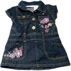 Carters Toddler Dress Embroidered Flowers Metal Buttons